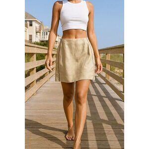 J Crew Linen Skirt 12 Herringbone Contrast Stripe Minimalist Blokette 100% Linen